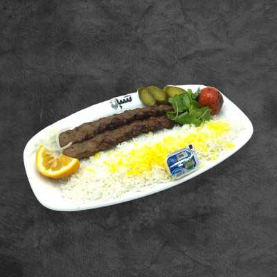 چلو کباب کوبیده دو سیخ