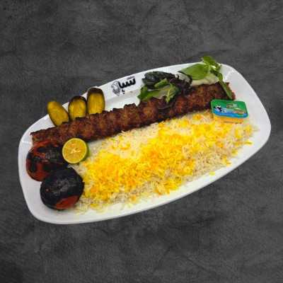 چلو کباب کوبیده تک سیخ